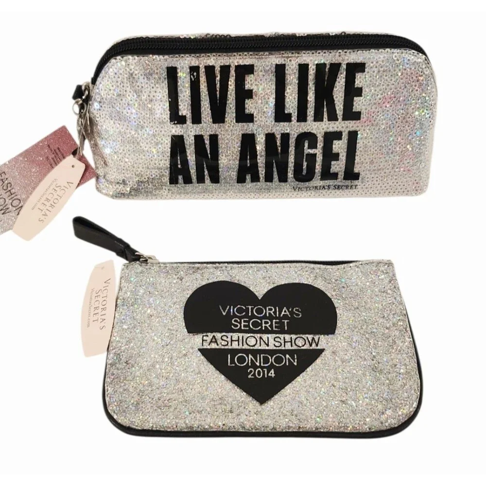 3pc VICTORIA SECRET MAKEUP TRAIN CASE cosmetic bag LIKE AN ANGEL pencil case NEW